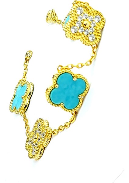 Zirkon ve Amazonit Taş 925AYAR Gümüş Üzerine Altın Kaplama Tasarım Italyan Tasarımı Yonca Bileklik modelleri