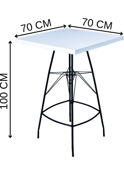 Beren 70x70 Kare Mutfak Yemek Masası 2 Kişilik Düz Telli Bar Sandalyesi Cafe Masa