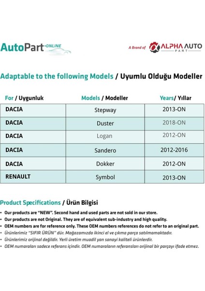 Dacia Stepway,duster,logan2,sandero2,dokker 2 Için Yan Sağ-Sol Sinyal Lambası