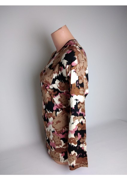 Kadın Siyah Krem V Yaka Uzun Kollu Yazlık Viskon Likralı Anne Penye Bluz