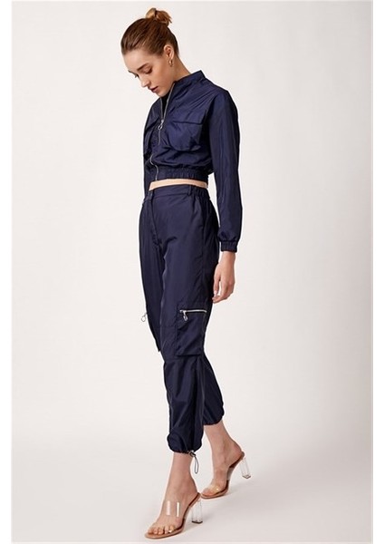 Kadın Alt Üst Takım Fermuarlı Komando Cepli Beli Paçası ve Kolları Lastikli Model Lacivert fiyatları