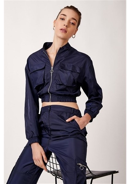 Kadın Alt Üst Takım Fermuarlı Komando Cepli Beli Paçası ve Kolları Lastikli Model Lacivert fırsatları