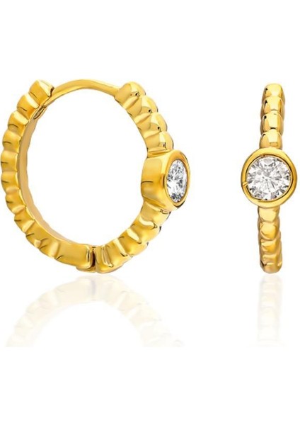 Yuvarlak Taşlı Halka Küpeler