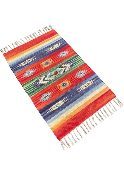 El Dokuması Dekoratif Yün Kilim 60X95 Gökkuşağı Rengi