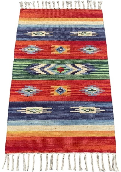 El Dokuması Dekoratif Yün Kilim 60X95 Gökkuşağı Rengi