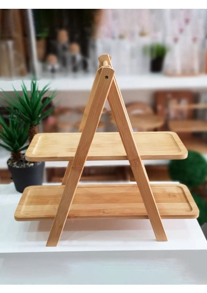 Bambu 2 Katlı Dikdörtgen Baharat Standı, Baharatlık, Düzenleyici, Organizer