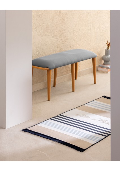 Rocasson Saçaklı Dokuma Kilim - 60X100 cm - Bej/lacivert