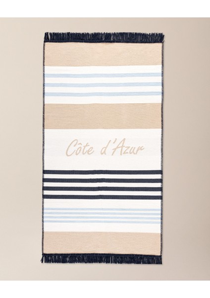 Rocasson Saçaklı Dokuma Kilim - 60X100 cm - Bej/lacivert indirimleri