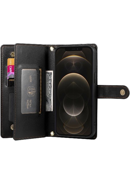 IPhone 12 Için Flip Case Pro Max Çok Fonksiyonlu Kart Yuvaları Kickstand Bilek (Yurt Dışından) fırsatları