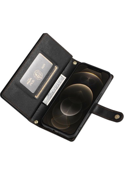 IPhone 12 Için Flip Case Pro Max Çok Fonksiyonlu Kart Yuvaları Kickstand Bilek (Yurt Dışından) indirimleri