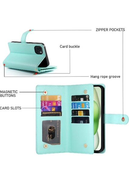 IPhone 15 Için Flip Case Artı Kickstand Cüzdan Bölmesi Bilek Kayışı Kart (Yurt Dışından) indirimleri