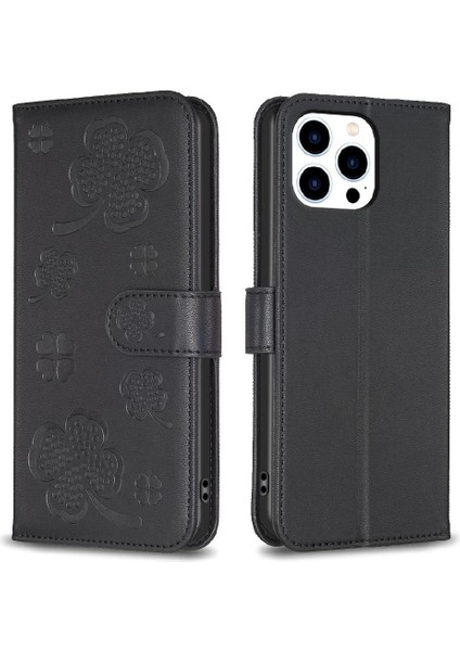 IPhone 13 Için Flip Case Pro Pu Deri Cüzdan Yonca Çiçek Kart Yuvaları (Yurt Dışından)