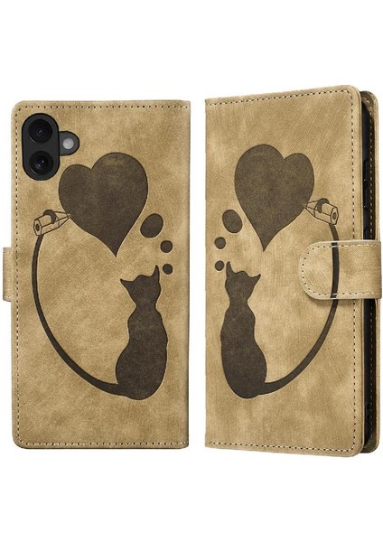 IPhone 16 Için Flip Case Artı Cüzdan Kılıf Kabartmalı Sevimli Kedi Flip Folio (Yurt Dışından)