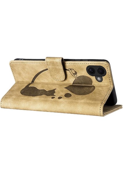IPhone 16 Için Flip Case Artı Cüzdan Kılıf Kabartmalı Sevimli Kedi Flip Folio (Yurt Dışından)