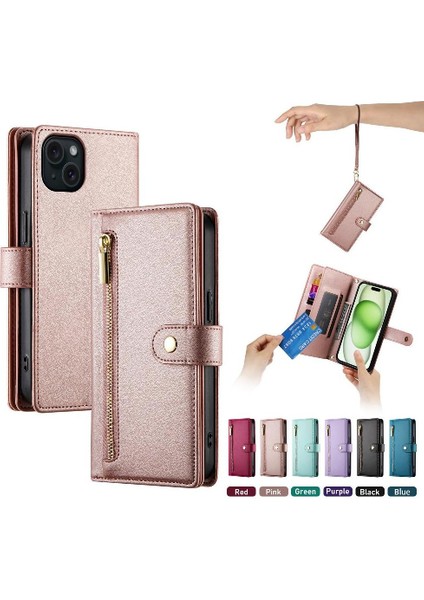 IPhone 15 Için Flip Case Artı Kickstand Cüzdan Bölmesi Bilek Kayışı Kart (Yurt Dışından) fiyatları