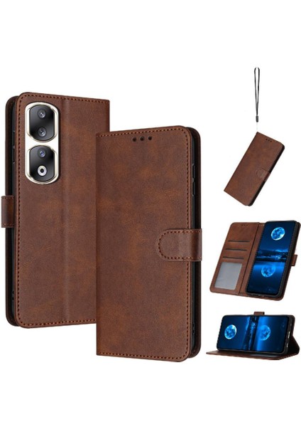 Kart Yuvası ile Toka Pu Deri ile Onur 90 Pro Için Flip Case Saf (Yurt Dışından)