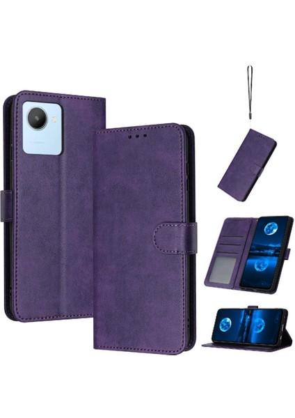 Toka Pu ile Kart Yuvası Saf Renk ile Realme C30/C30S Için Flip Case (Yurt Dışından)