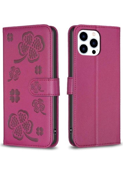 IPhone 13 Için Flip Case Pro Pu Deri Cüzdan Yonca Çiçek Kart Yuvaları (Yurt Dışından)