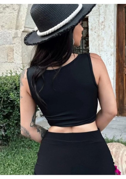 Wear And Wear Kadın Siyah V Yaka Kalın Askılı Dantel Büstiyer Astarlı Güpür Bralet Crop