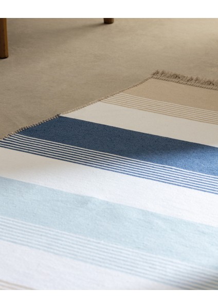 Rontalon Saçaklı Dokuma Kilim - 80X150 cm - Kahve/lacivert modelleri