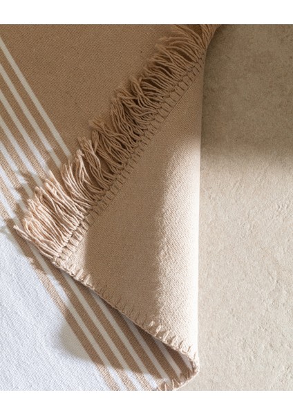 Rontalon Saçaklı Dokuma Kilim - 80X150 cm - Kahve/lacivert fırsatları