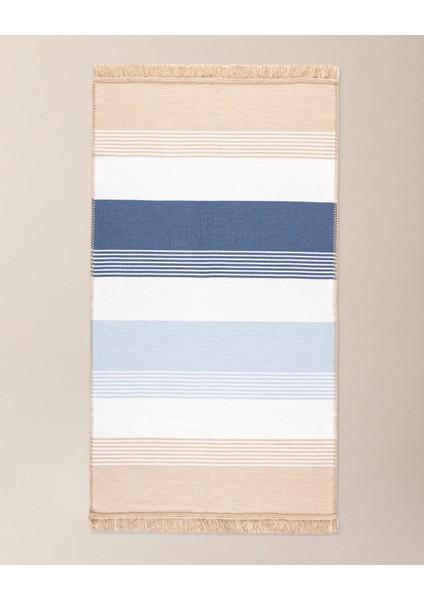 Rontalon Saçaklı Dokuma Kilim - 80X150 cm - Kahve/lacivert indirimleri