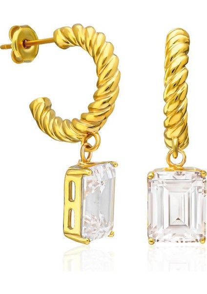 Büyük Taşlı Dikdörtgen Baget Küpeler