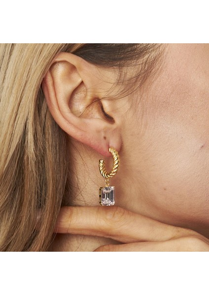 Büyük Taşlı Dikdörtgen Baget Küpeler modelleri