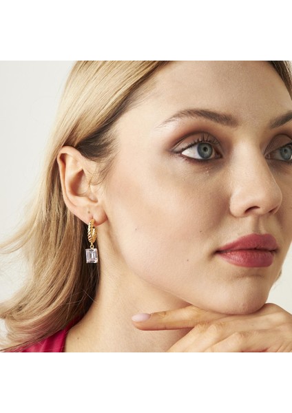 Büyük Taşlı Dikdörtgen Baget Küpeler indirimleri