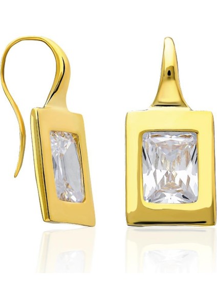 Kare Tek Taşlı Küpeler