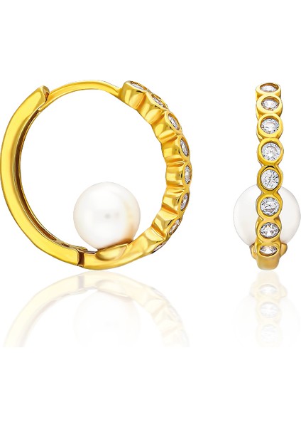 Incili Zincir Taşlı Küpeler