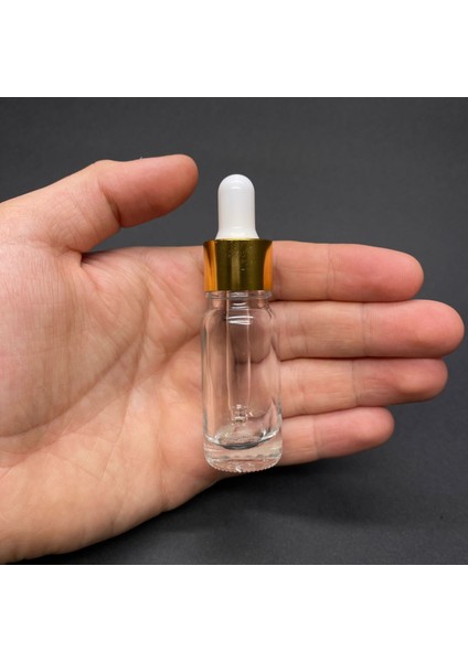 10ML Şeffaf Cam Damlalıklı Şişe , Gold Metalik Kapak , 10 cc Saydam Cam Damlalıklı Şişe x 6 Adet