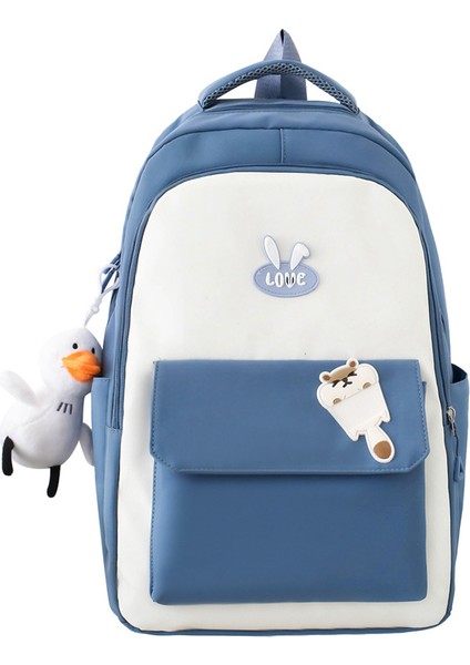 Naylon Kontrast Renkli Öğrenci Okul Çantası Taze ve Tatlı Tarzı Büyük Kapasiteli Sırt Çantası Kadın Hafif Sırt Çantası (Yurt Dışından)