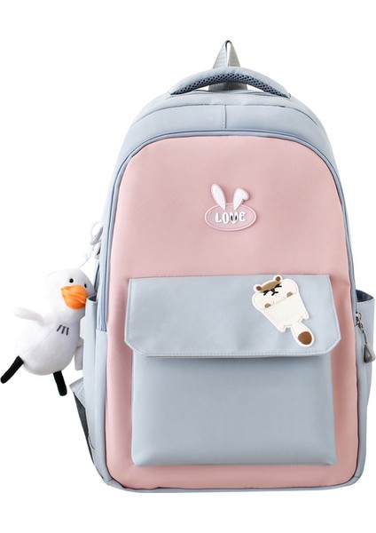 Naylon Kontrast Renkli Öğrenci Okul Çantası Taze ve Tatlı Tarzı Büyük Kapasiteli Sırt Çantası Kadın Hafif Sırt Çantası (Yurt Dışından)