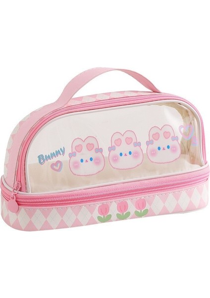 Kalem Çantası Büyük Kapasiteli, Leke Tutmaz Kalem Kutusu Öğrenci Üst Düzey Sevimli Sütlü Ins Yüksek Değerli Şeffaf Kırtasiye Çantası (Yurt Dışından)