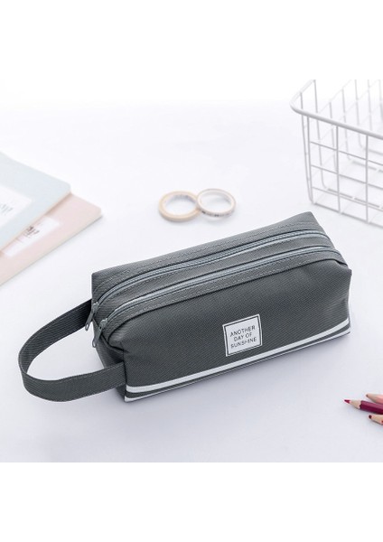 Yaratıcı Çift Katmanlı Taşınabilir Kalem Çantası, Büyük Kapasiteli, Basit Oxford Kumaş Çift Fermuarlı Kalem Çantası, Öğrenci Saklama Kırtasiye Çantası (Yurt Dışından)