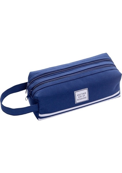 Yaratıcı Çift Katmanlı Kalem Çantası, Büyük Kapasiteli, Taşınabilir Kırtasiye Çantası, Basit Oxford Kumaş Çift Fermuarlı Kalem Çantası (Yurt Dışından)