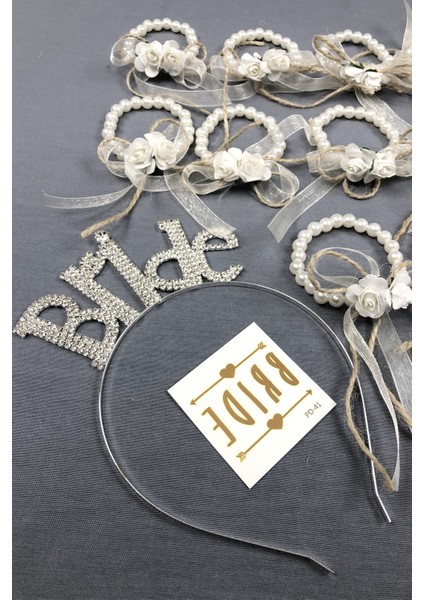 Bride Taç ve Hasır Çiçekli Nedime Bileklik Seti fiyatları