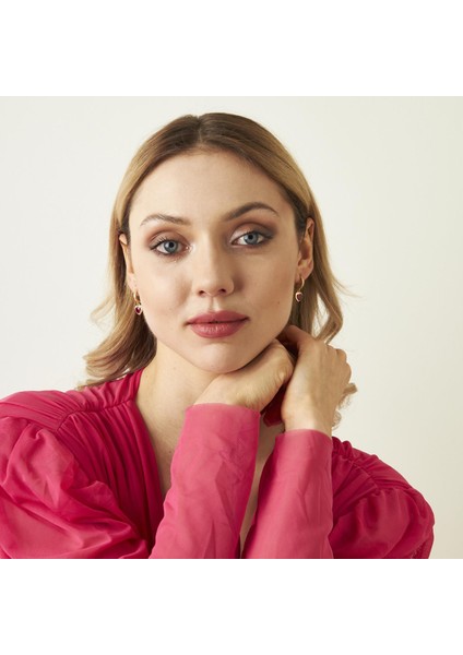 Pembe Taşlı Kalp Küpeleri