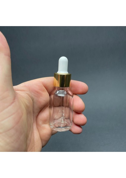 15ML Şeffaf Cam Damlalıklı Şişe , Gold Metalik Kapak , 15 cc Saydam Cam Damlalıklı Şişe x 6 Adet