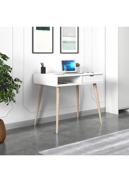 Offer Çalışma Masası, Bilgisayar Masası, Çekmeceli Beyaz, Ahşap Ayak, Ev-Ofis fiyatları