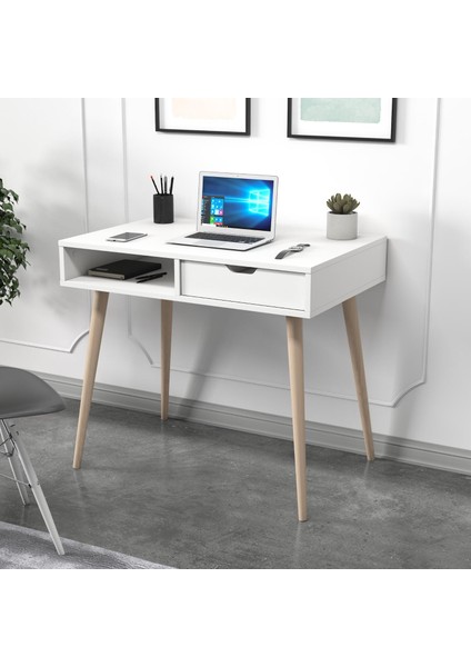 Offer Çalışma Masası, Bilgisayar Masası, Çekmeceli Beyaz, Ahşap Ayak, Ev-Ofis modelleri