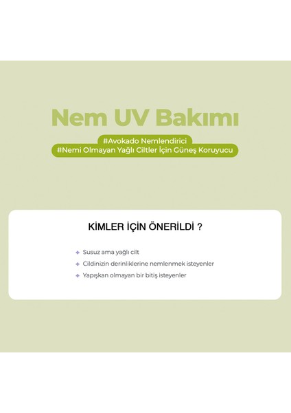 Avokado Ve Centella Içeren Nemlendirici Güneş Kremi SPF50+ PA++++ 50ml