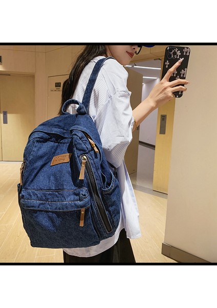 Büyük Kapasiteli Denim Sırt Çantası Kadın Sırt Çantası 2 Moda Okul Çantaları Harajuku Tarzı Öğrenci Seyahat Çantası (Yurt Dışından)