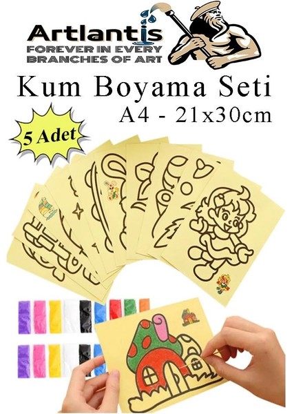 Kum Boyama Seti 5 Adet 20X30 cm A4 Boyutunda Büyük Boy Kaliteli Kum Boyama Çalışması Tuz Boyama Etkinlik