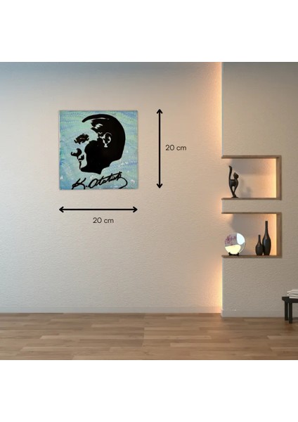 Ebru Sanatı ile Seramik Üzerine Yapılmış Atatürk Silueti - Açık Mavi