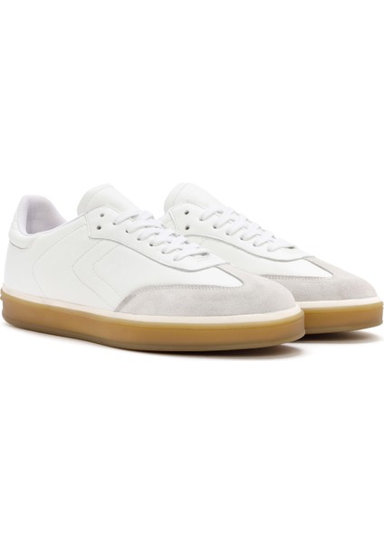 Erkek Beyaz Bağcıklı Deri Sneaker 24SFD684118