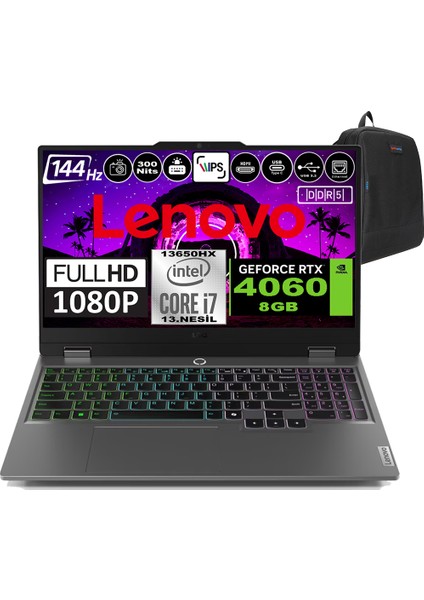 Loq 15IRX9 Intel Core I7 13650HX Ddr5 16GB 512GB SSD RTX4060-8GB 300NITS 15.6" 144Hz Fhd Freedos Taşınabilir Bilgisayar 83DV00HTTRF01 + Zetta Çanta