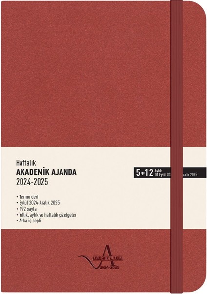 A5 Termo Deri Ciltli Akademik Ajanda Bordo