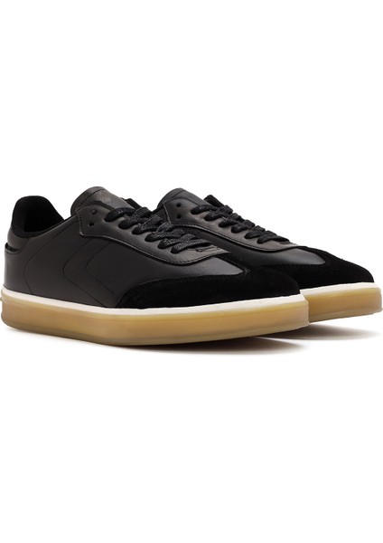 Erkek Siyah Bağcıklı Deri Sneaker 24SFD684118